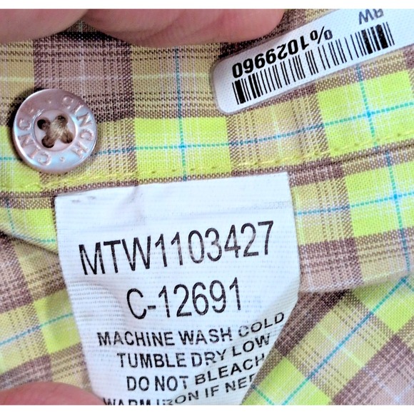 Cinch Dress Shirt Men's XXL Medium Lime Green Plaid Long Sleeve Western Cowboy - Picture 8 of 9